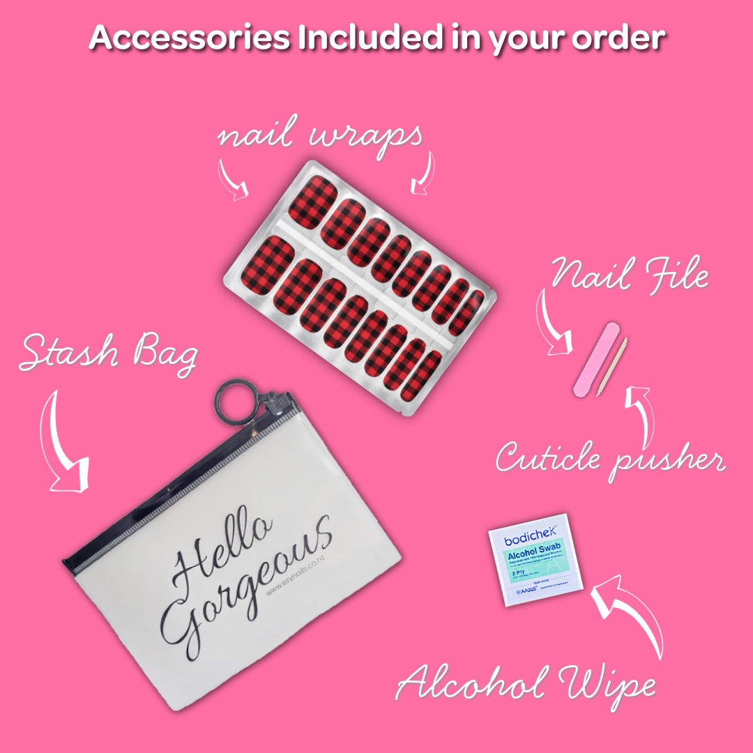 Red Check Nail Wraps – Bold Plaid Nail Strips