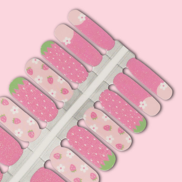 Kids Berry Sweet – Strawberry & Daisy Pink Nail Polish Nailwraps
