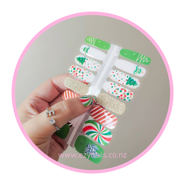 Jingle Nails Green & Gold Christmas Nailwraps Set