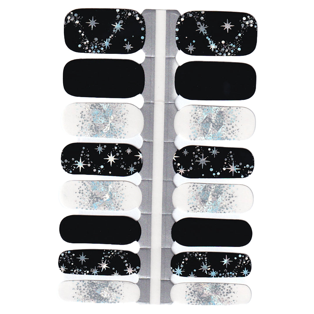 Black and White Stars and Glitter trails Nailwrap Set