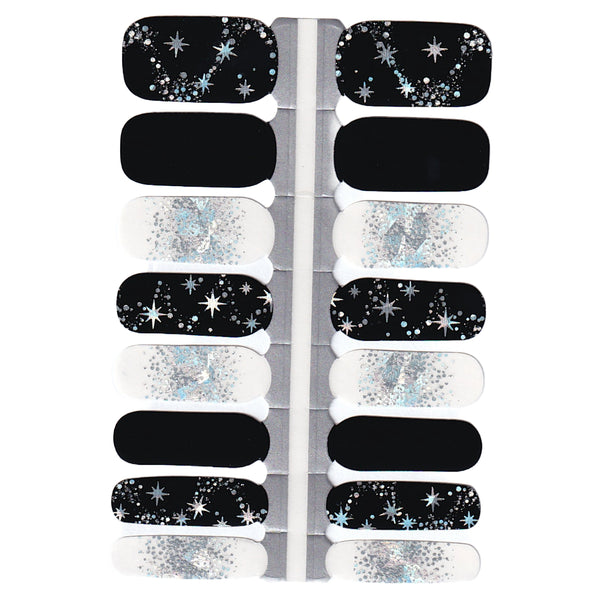 Black and White Stars and Glitter trails Nailwrap Set