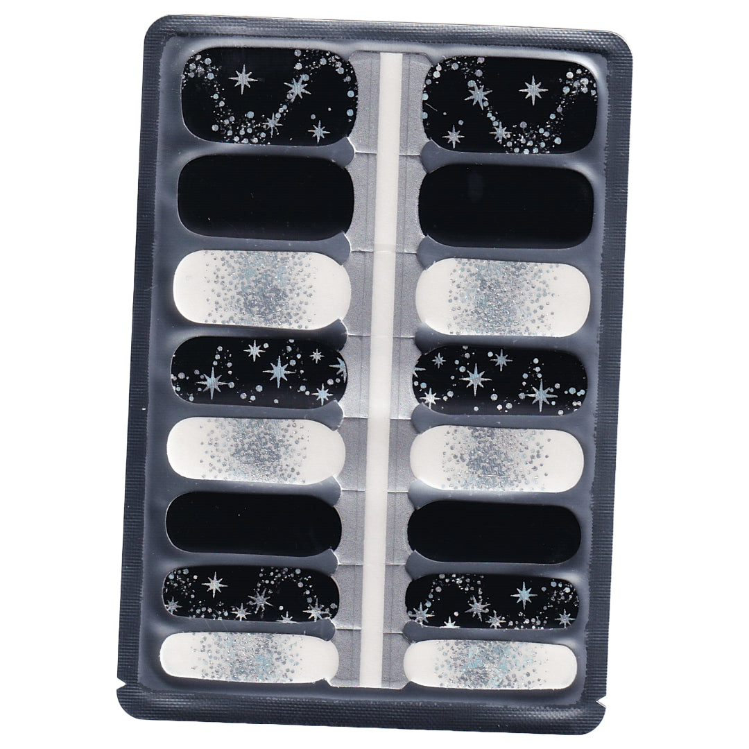Black and White Stars and Glitter trails Nailwrap Set