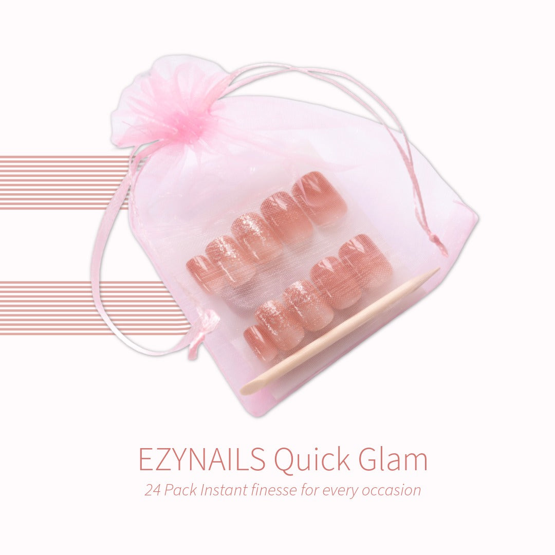 Quick Glam – Blush Champagne Sparkle Press On Nails (24 Pack)