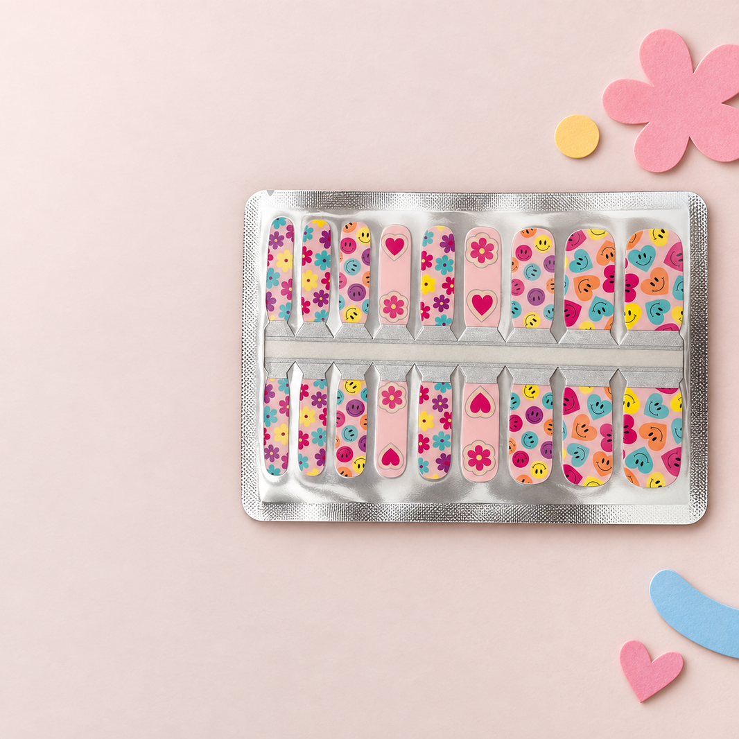 Kids Pink Smiley Heart Nail Wraps