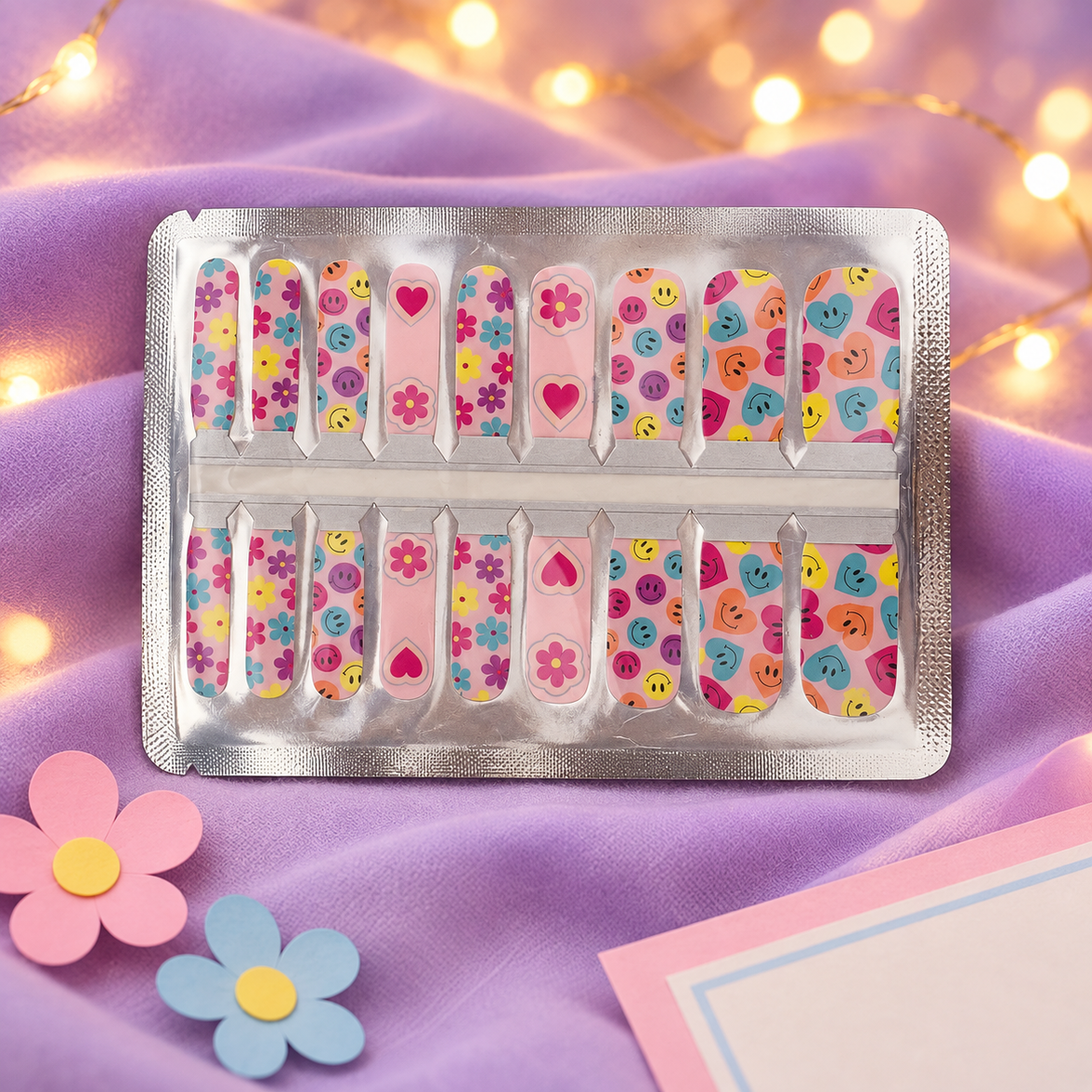 Kids Pink Smiley Heart Nail Wraps