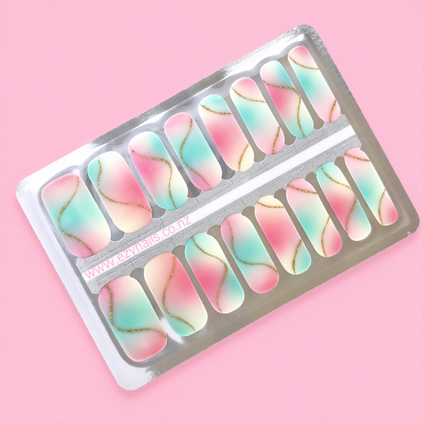 Sugar Skies Nailwraps – Pastel Swirls & Golden Sparkle