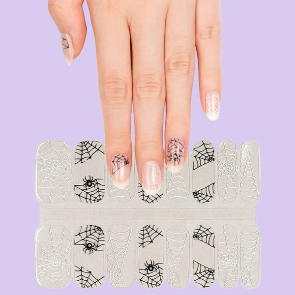 Black & White Spiderweb Nailwraps – Halloween Gel-Style Design