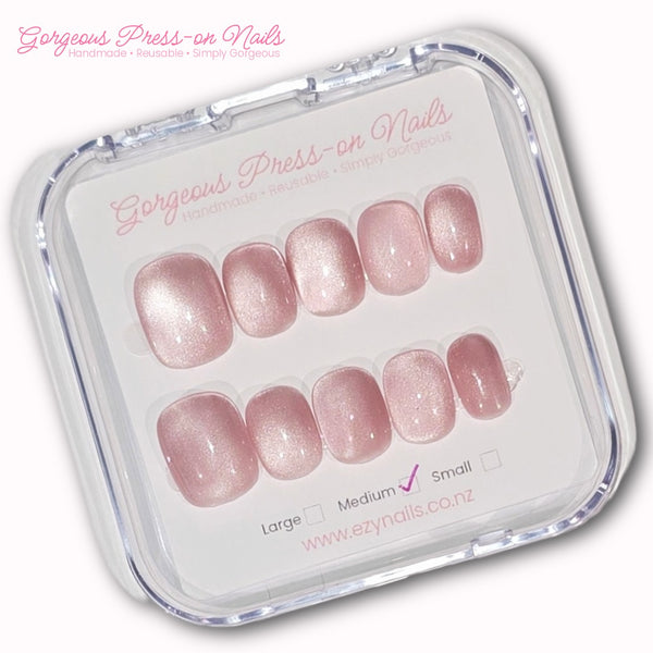 Blush Cat-Eye Press-On Nails – Handcrafted reusable set