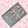 Flamingo Fizz nailwraps with tropical pink flamingo and mint palm tree designs in a peel-and-stick set.