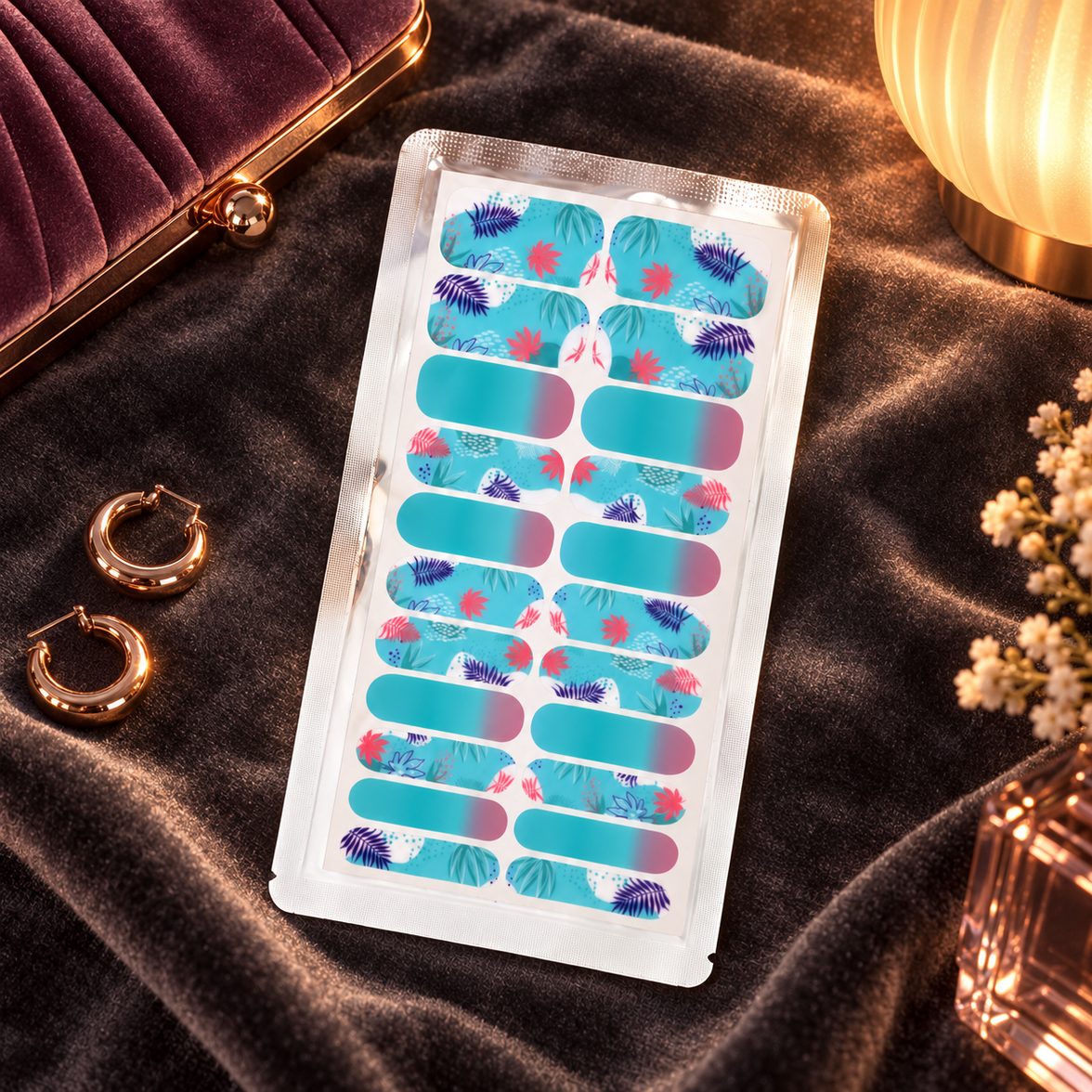 Tropical teal ombre nail polish wraps from EzyNails NZ