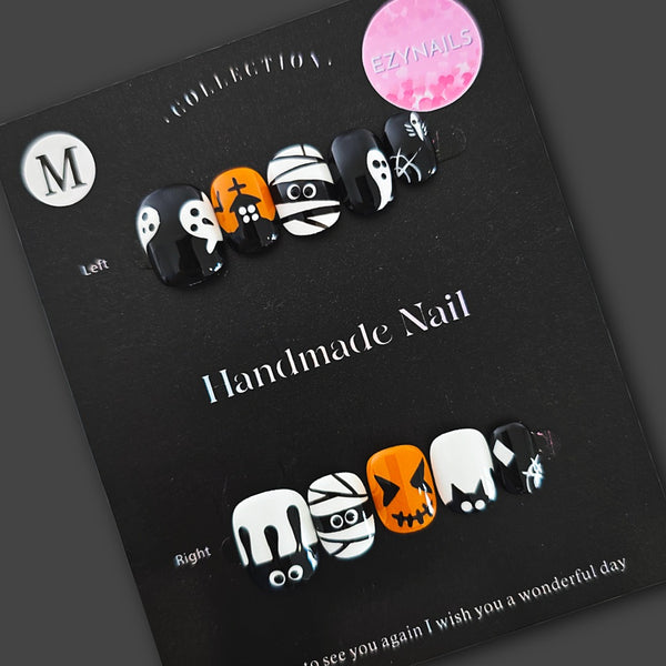 Monster Mash Handmade Press-On Nails – Ghost, Mummy & Pumpkin