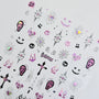 Spooky Cute Holographic Nail Stickers – Pink Flames, Webs & Skulls