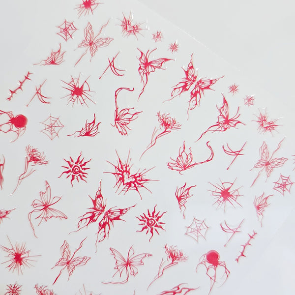 Red Butterfly & Web Nail Stickers – Gothic Fantasy DIY Nails