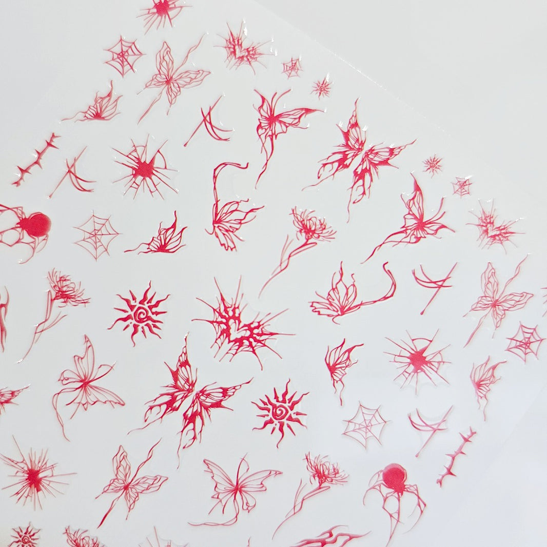 Red Butterfly & Web Nail Stickers – Gothic Fantasy DIY Nails