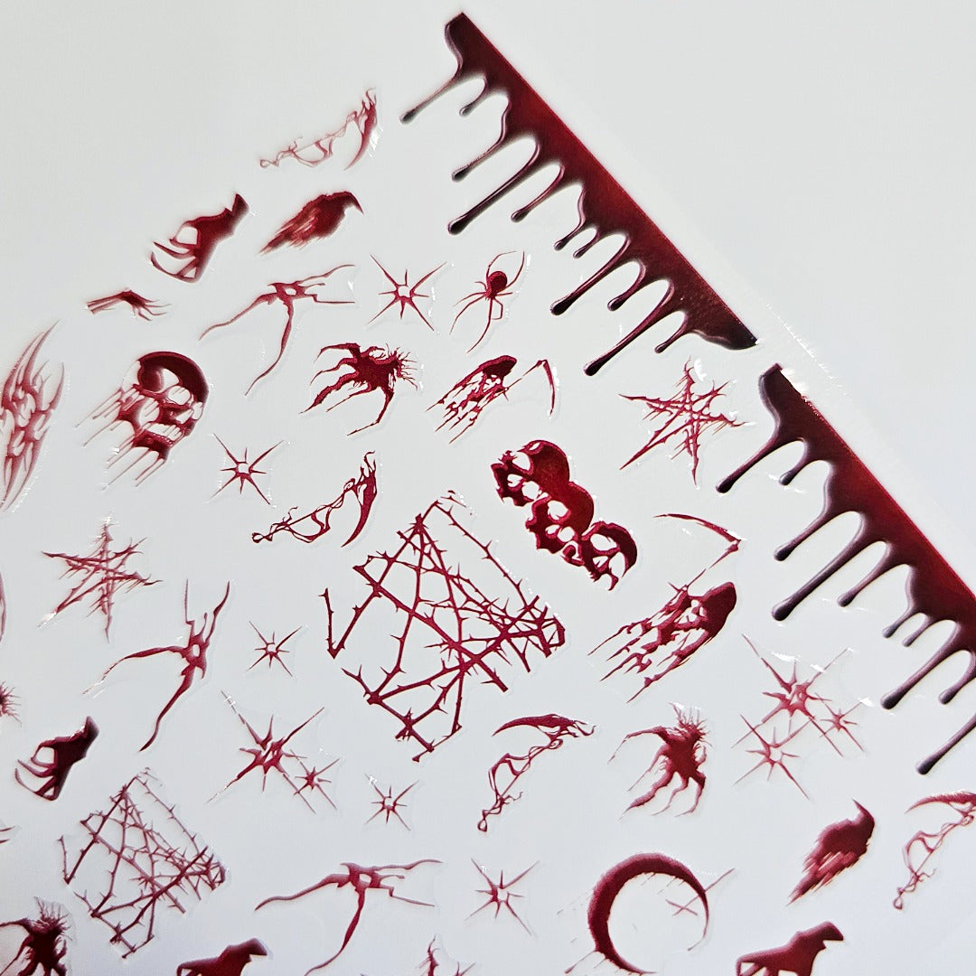 Bloody Drip & Gothic Horror Nail Stickers – Skulls, Webs & Reapers