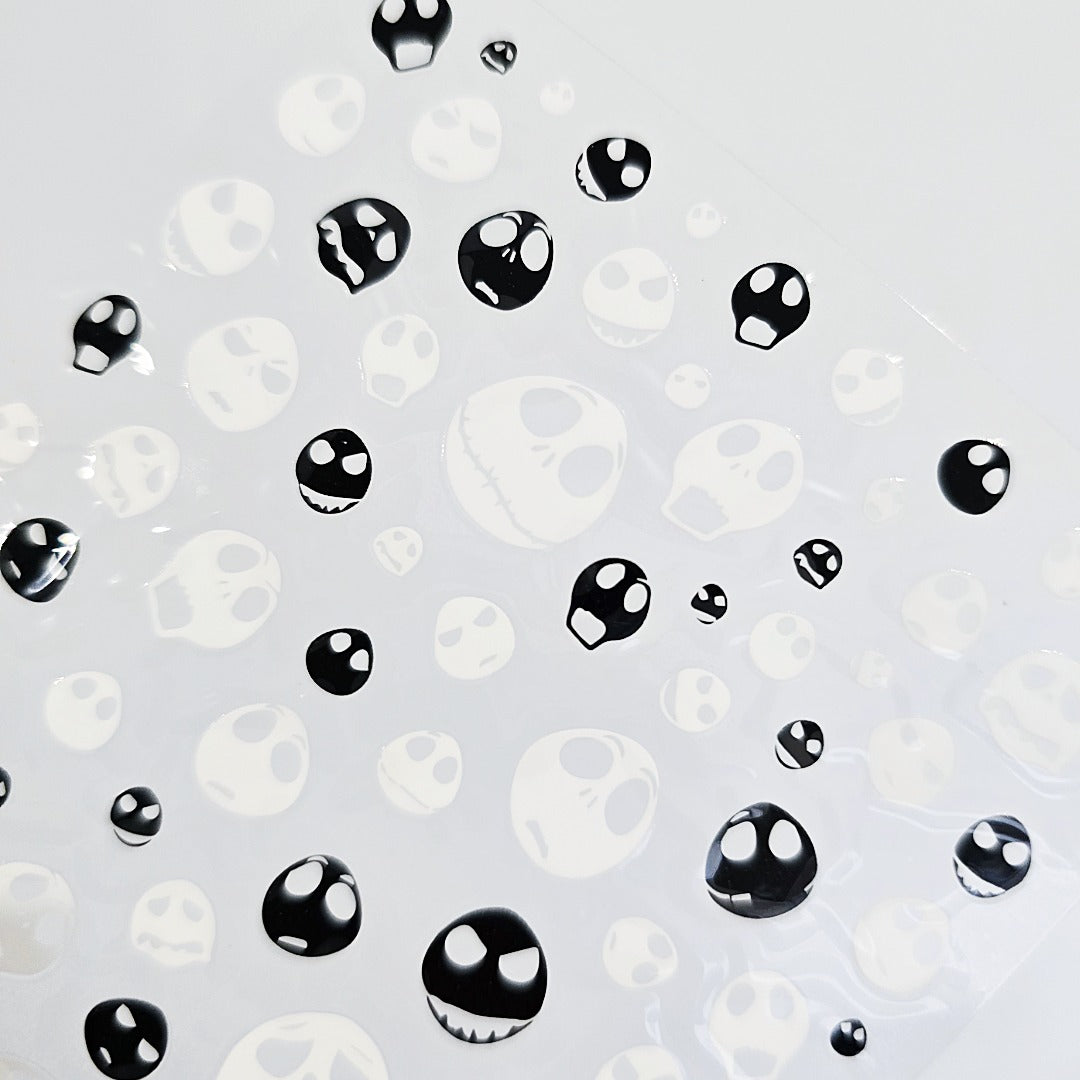 Spooky Skull Nail Stickers – Black & White Halloween Faces