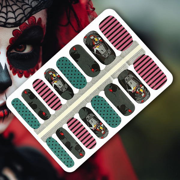 Coffin Cutie Nailwraps – Pink Stripes, Teal Dots & Ragdoll Art