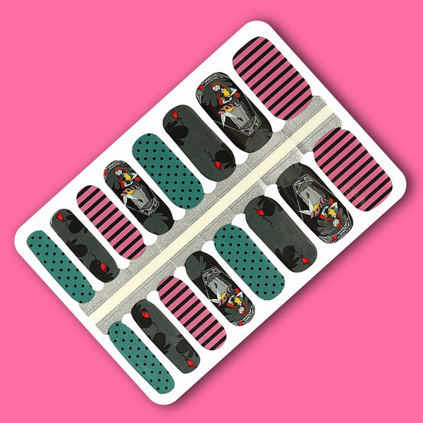 Coffin Cutie Nailwraps – Pink Stripes, Teal Dots & Ragdoll Art