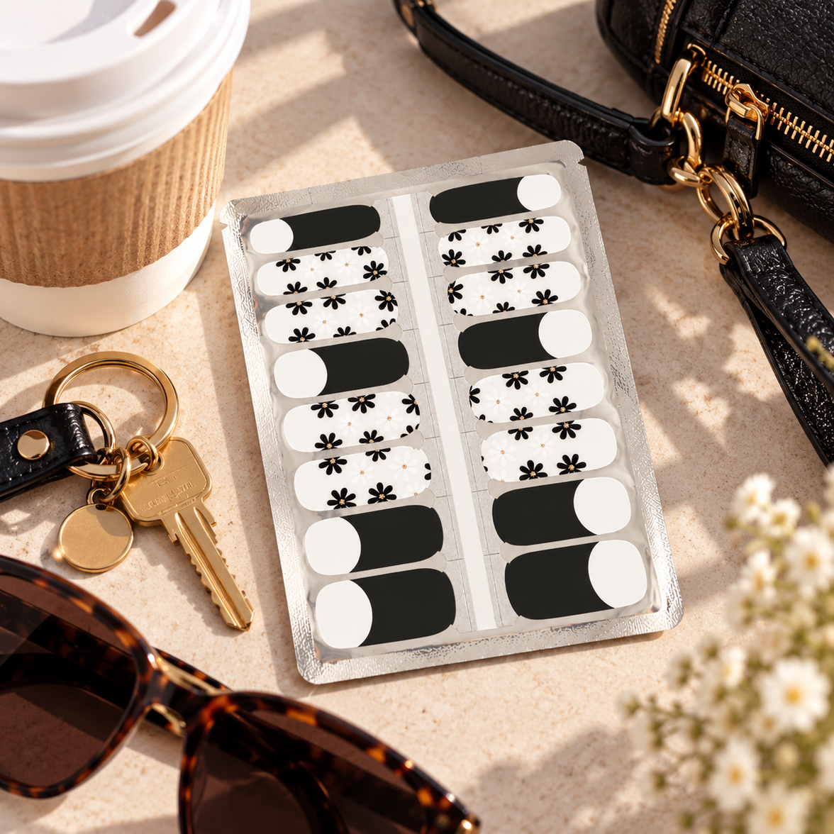 Black And White Floral French Tip Nail Wraps
