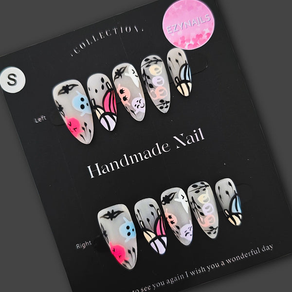 Pastel Spook Handmade Press-On Nails – Cute Ghost & Bat Halloween