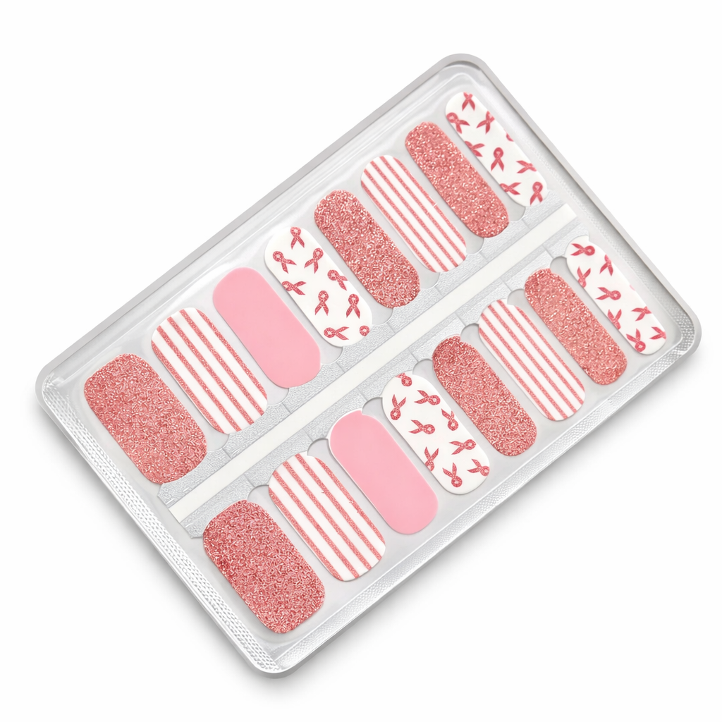 Pink Ribbon Parade Nail Polish Nailwraps – Glitter, Stripes & Ribbons