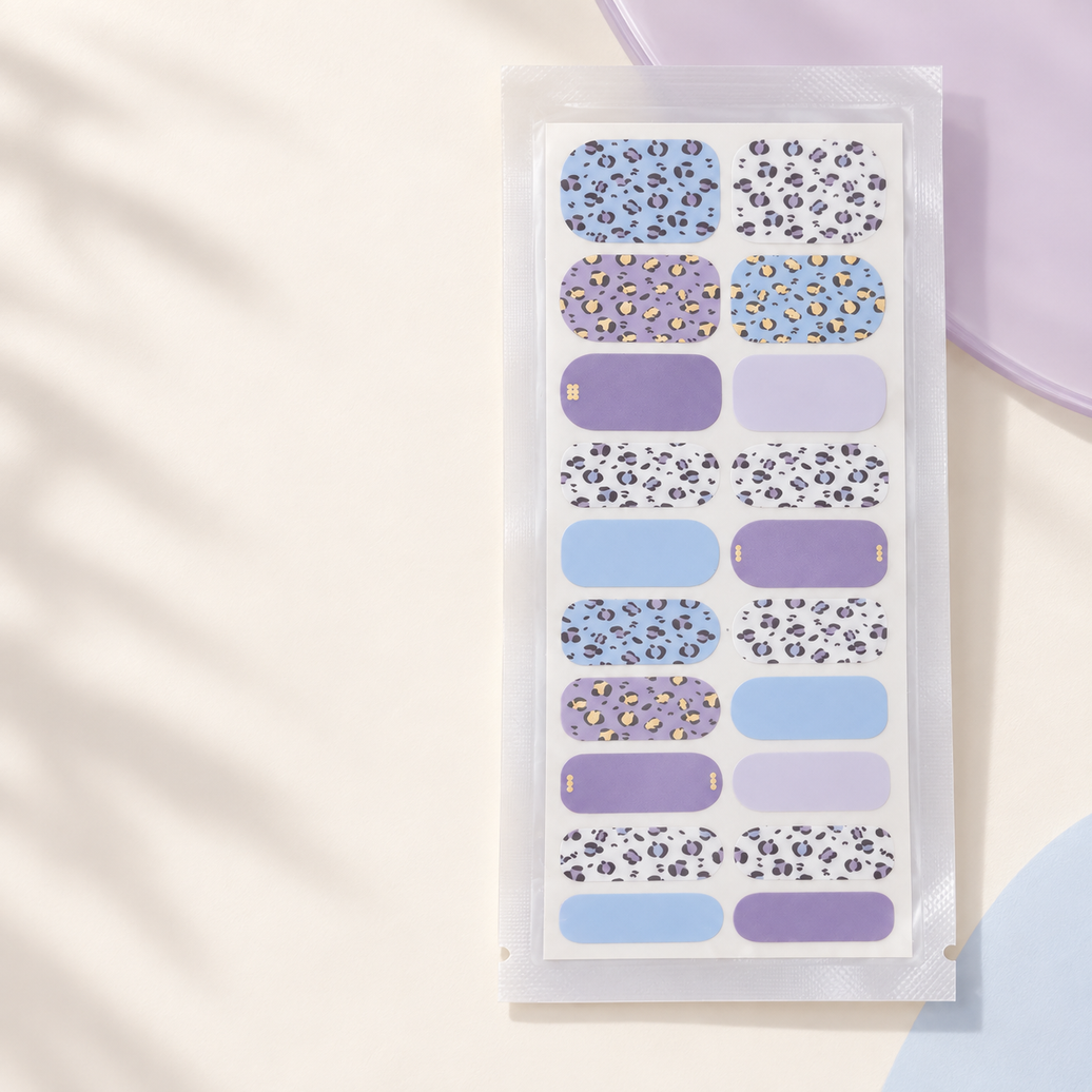Prowl blue and purple leopard print nail wraps, 20-wrap set – EzyNails NZ