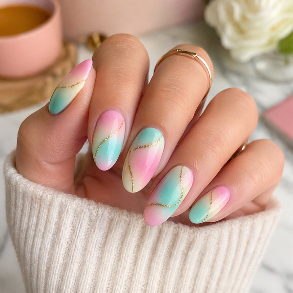 Sugar Skies Nailwraps – Pastel Swirls & Golden Sparkle