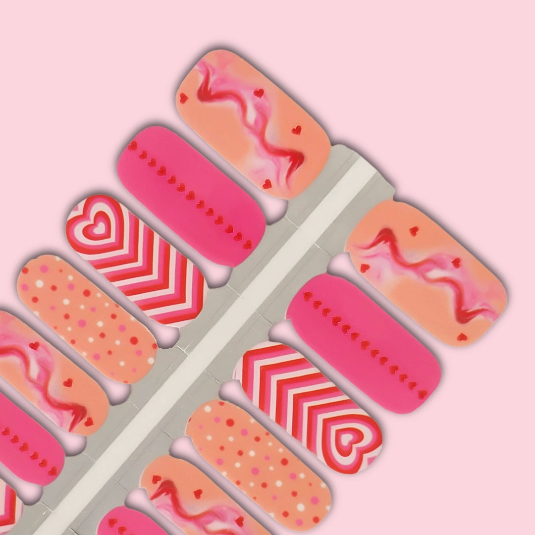 Sweetheart Swirls Nailwraps – Pink Valentine Heart Nails