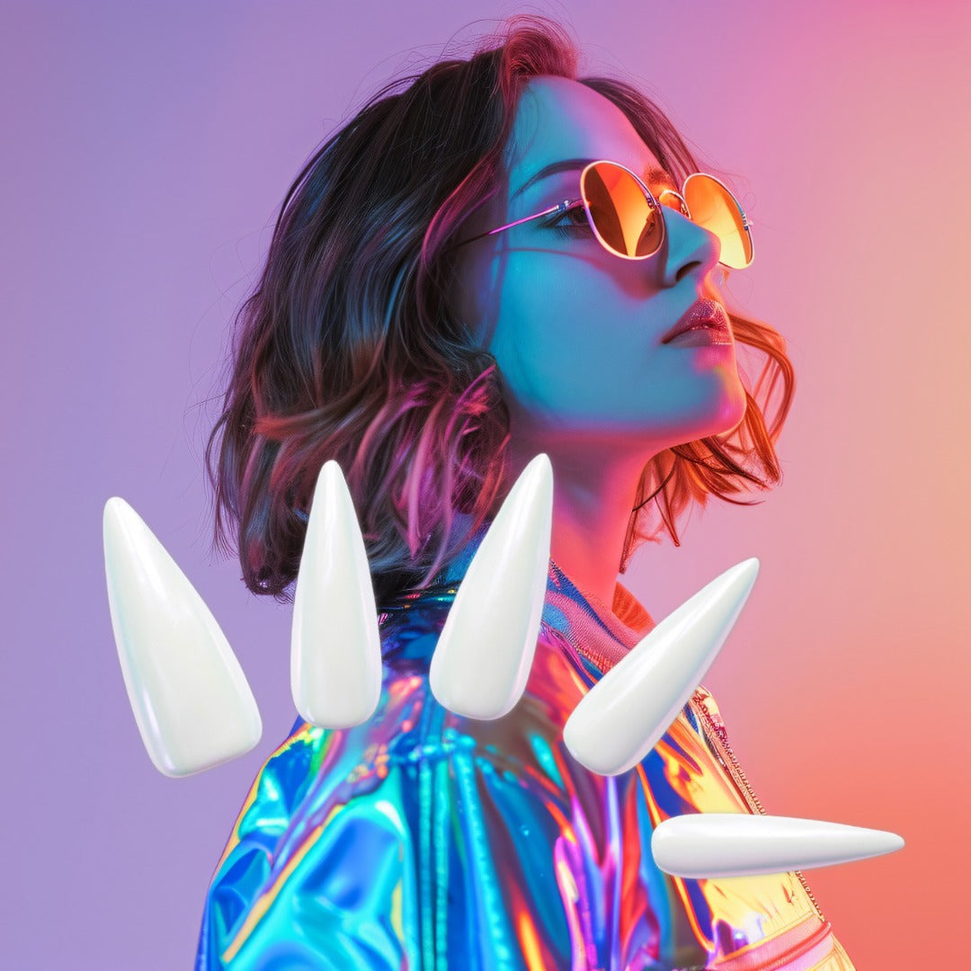 Iridescent Pearl White Press-On Nails – Glossy Chrome Manicure