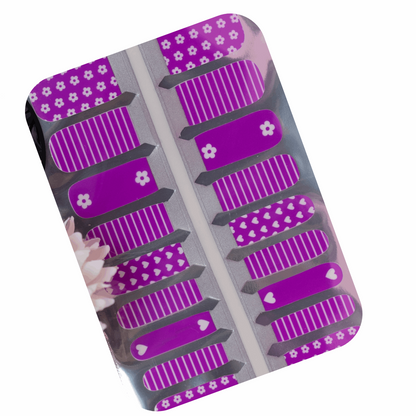 Children's Purple Hearts, Florwers and Stripes Nailwrap Set