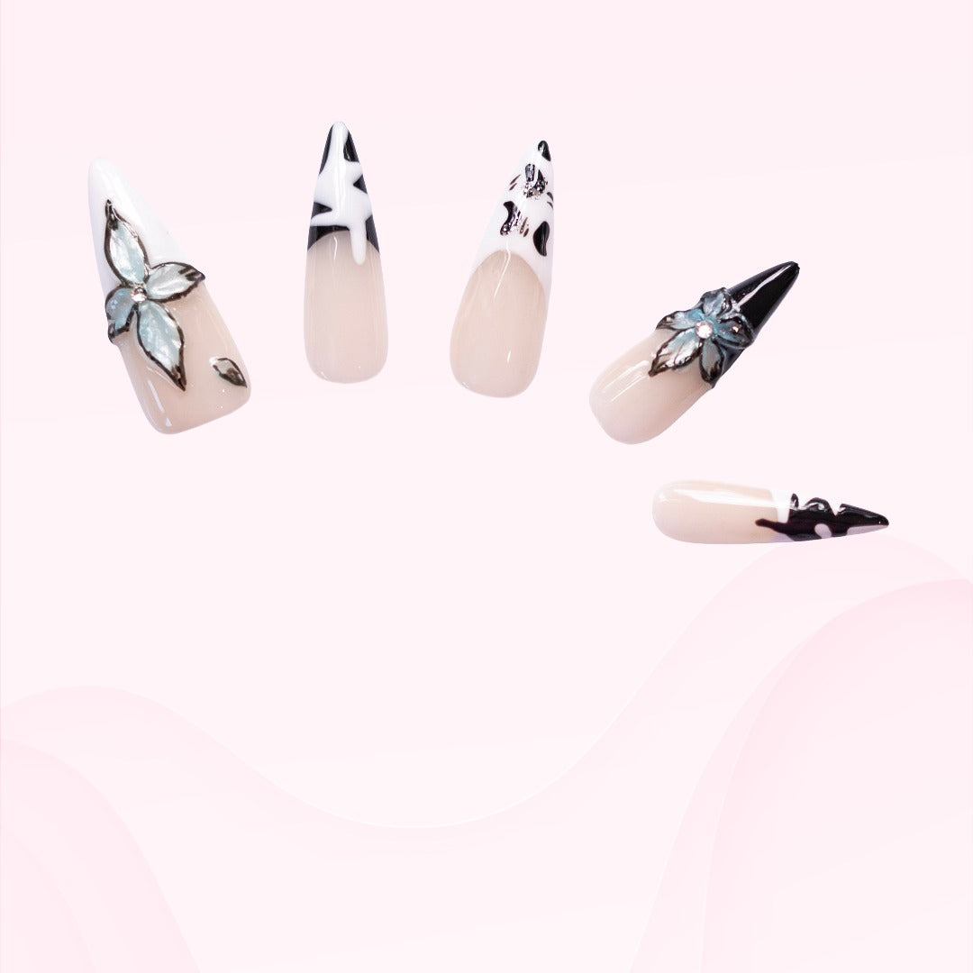 Floral French Tip Press-On Nails – Elegant Statement Manicure