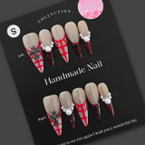 Vampire’s Kiss Handmade Press-On Nails – Red, Pearl & Gothic Cross