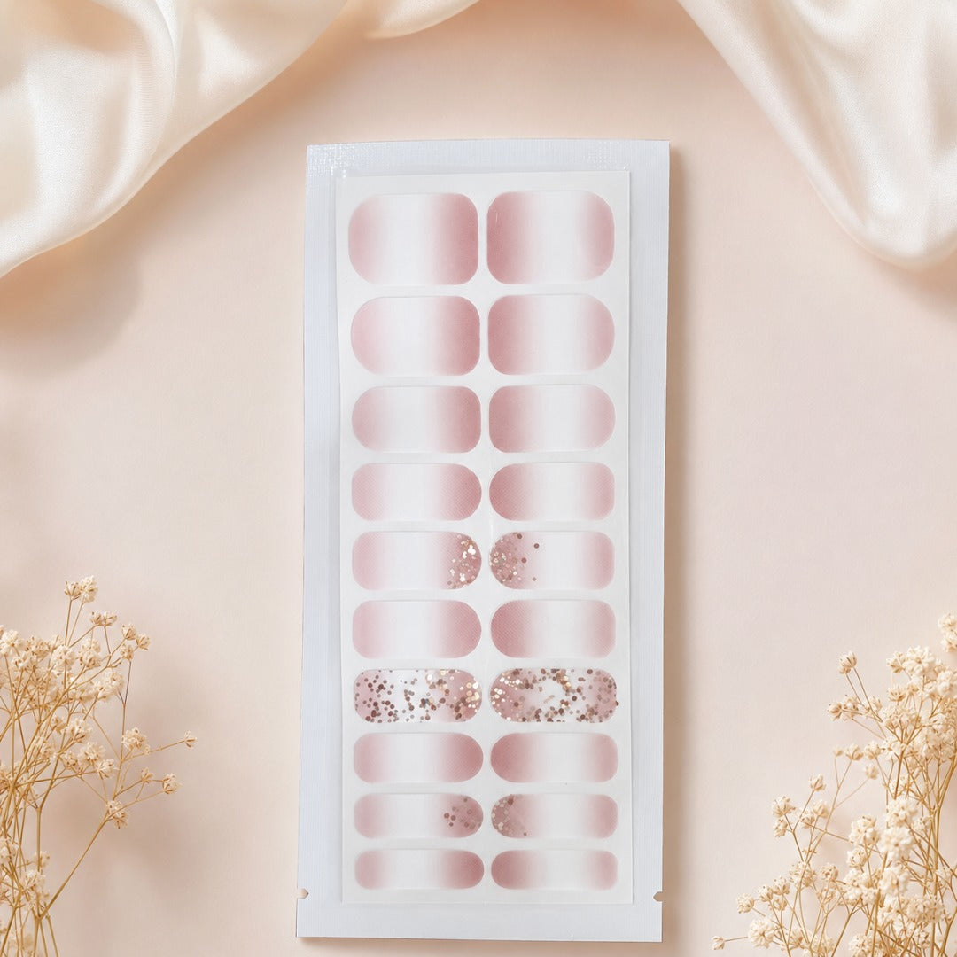 Blush Veil pink glitter ombré 20 nail wraps with wider size options