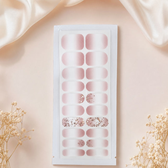 Blush Veil pink glitter ombré 20 nail wraps with wider size options