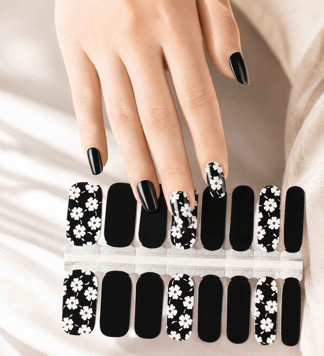 ezynails black floral nail wraps