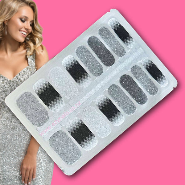 Black and Silver Gradient Nailwraps Diamond Glitter Fade