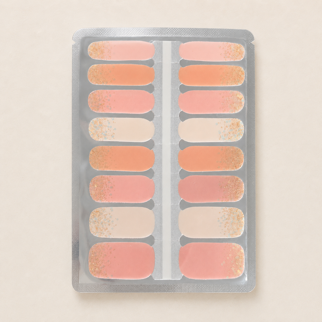 Apricot Glow | Peach Gold Glitter Nail Wraps