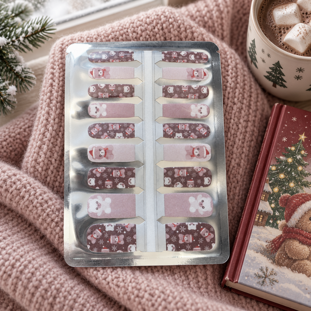 Mini Santa and Teddy Christmas Kids Nail Wraps, Santas, teddies and snowflakes – EZYNails nail wraps, NZ