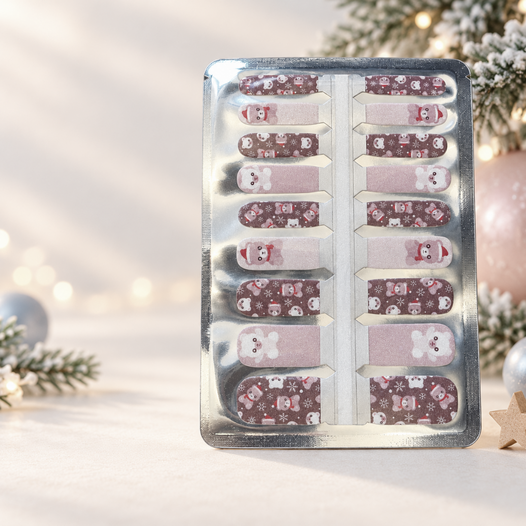 Mini Santa and Teddy Christmas Kids Nail Wraps, Santas, teddies and snowflakes – EZYNails nail wraps, NZ