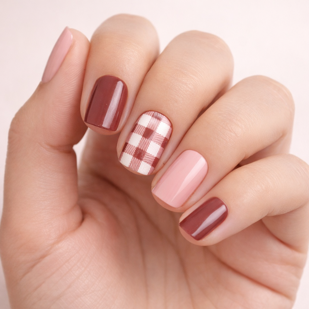 Pink & Red Gingham Nail Wraps