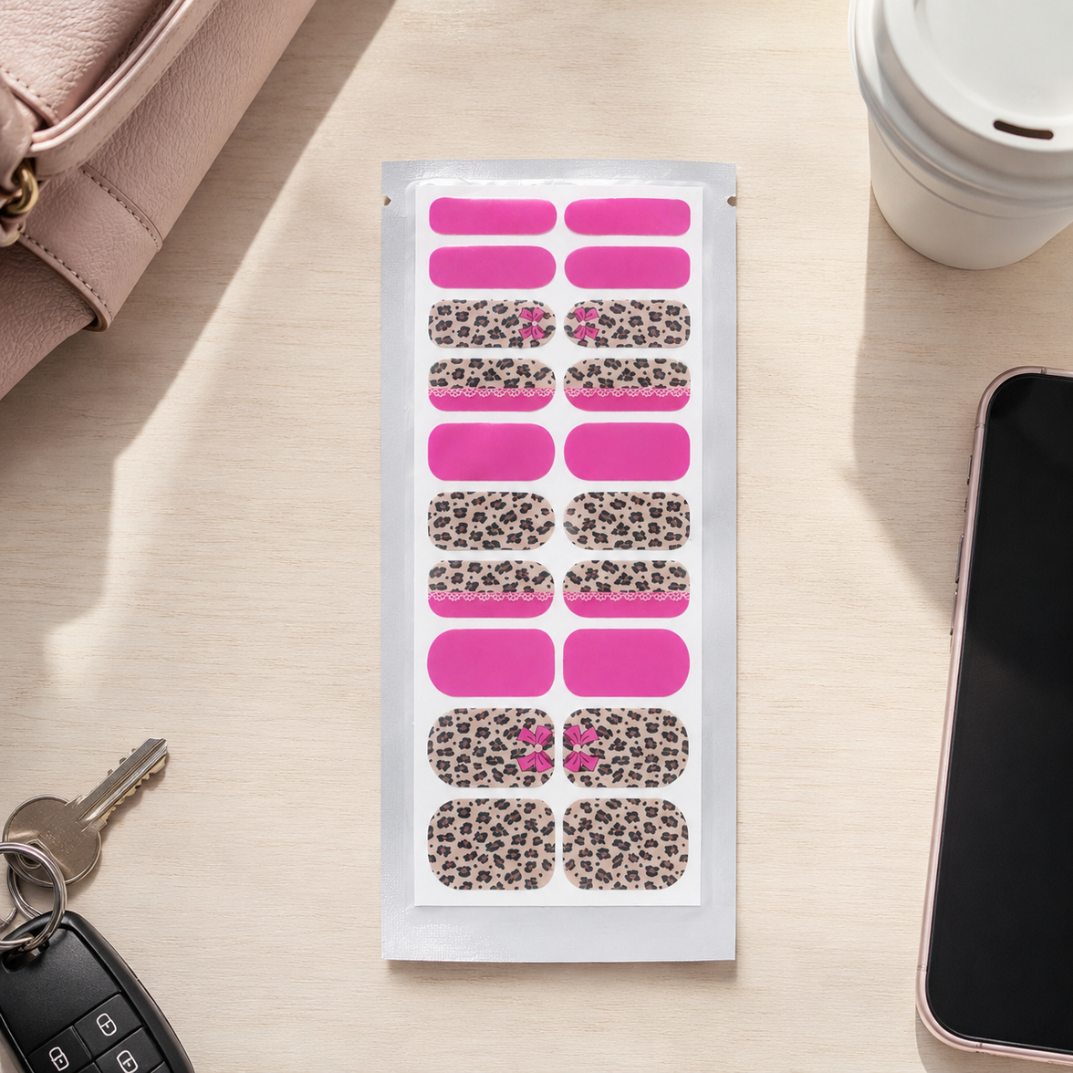 Wild Pink Leopard Nail Wraps – EzyNails nail wraps, NZ