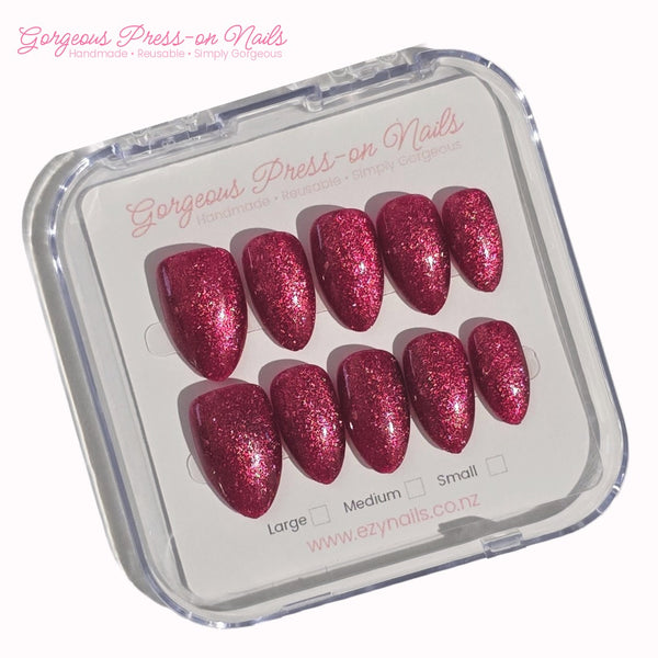 Ruby Radiance Cat-Eye Press-On Nails – Handcrafted reusable set