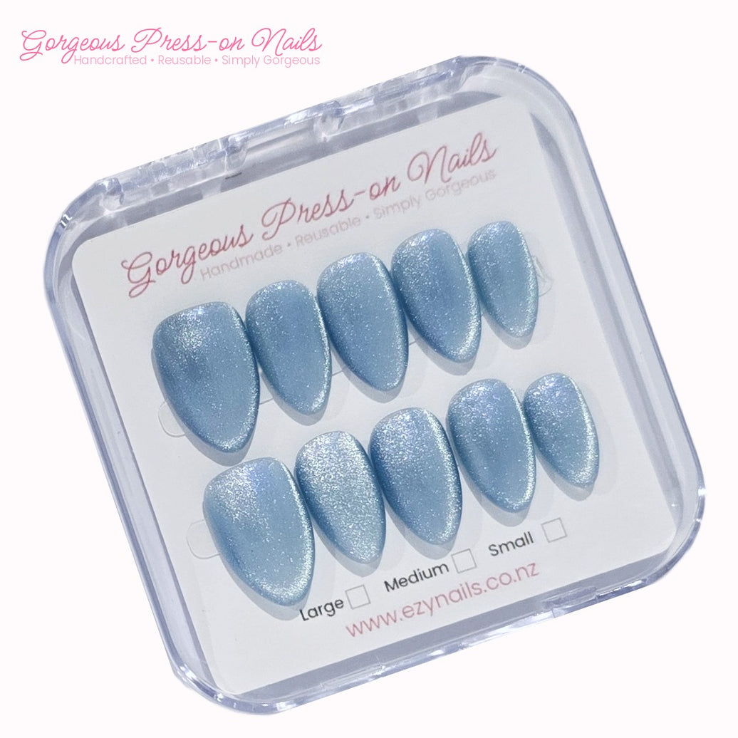 Bluebell Bliss Cat-Eye Almond Press-On Nails