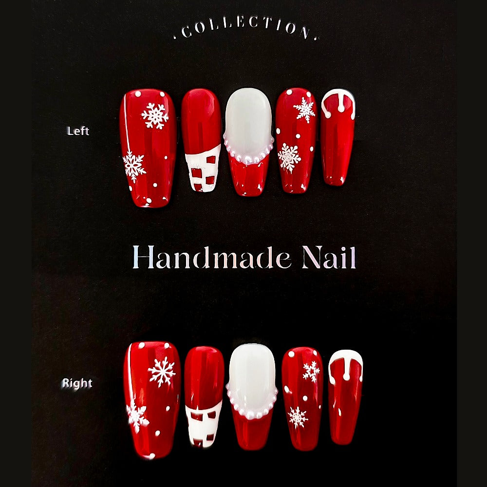 Santa Chic Press-Ons – Red Snowflake Christmas Nails