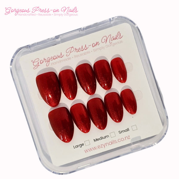 Scarlet Siren Cat-Eye Reusable Press-On Nails - Classic Almond Midie