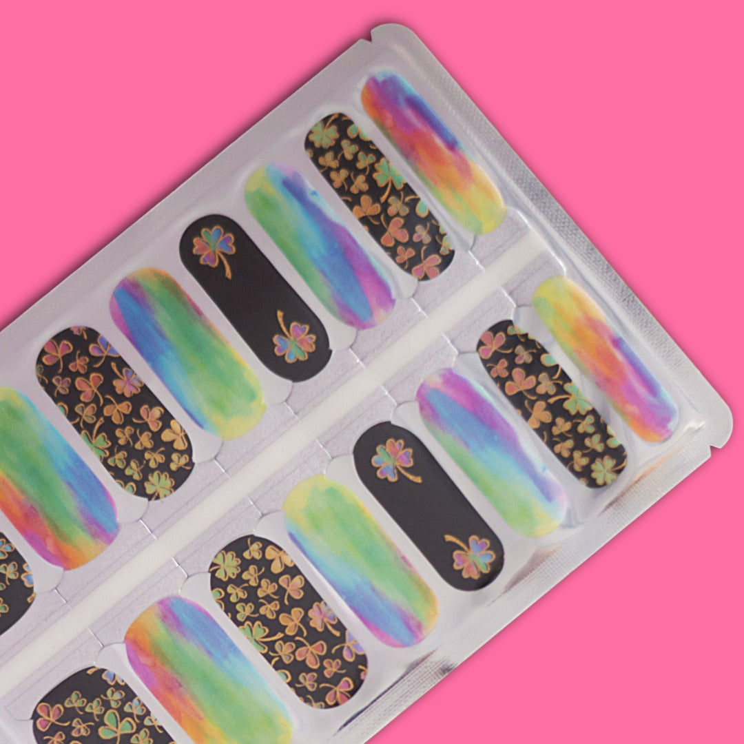 Lucky Rainbow Shamrock Nail Wraps close up