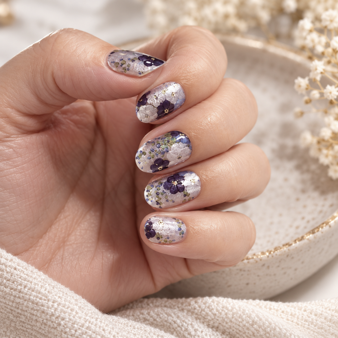 Blue And Lilac Floral Nail Wraps