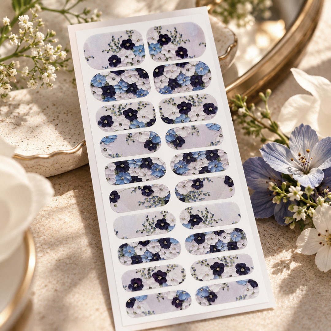 Blue And Lilac Floral Nail Wraps