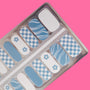 Blue Checkerboard Floral Nail Polish Wraps – Retro Design