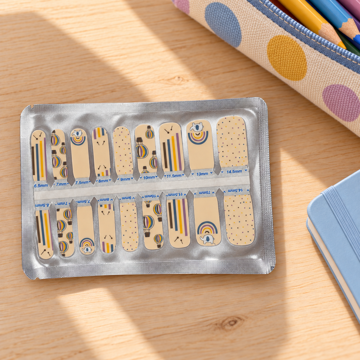 Kids Beige Rainbow Balloon Nail Wraps